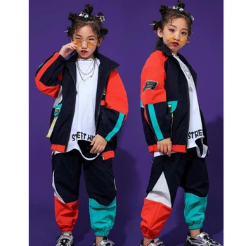 Vaikas Mados Kietas Hip-Hop Drabužių Viršų Puloveris Kišenėje Veikia Atsitiktinis Kelnės Mergaitėms Berniukai Džiazo Šokio Kostiumų Drabužiai
