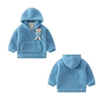 Vaikas mergaičių drabužius Palaidinukė rudens žiemos 3D lokys Plius aksomo Hoodie Džemperis Megztinis suknelė plius dydis 4 5 6 7 8 9 10 11 12 metai