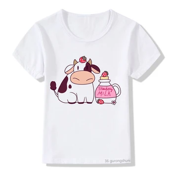 Vaikiški drabužiai marškinėliai juokinga braškių karvė rožinė cute girl marškinėliai animacinių filmų spausdinti vaikai viršūnes berniukų/mergaičių Harajuku baltos spalvos marškinėlius