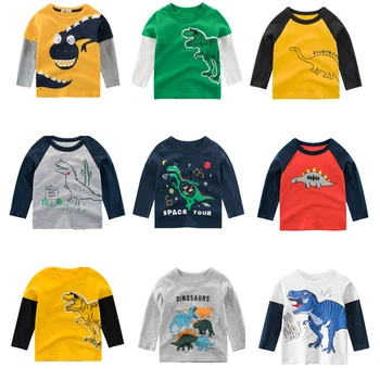 Vaikų dėvėti rudenį naujus produktus vaikų long sleeve T-shirt dugno marškinėliai vaikų berniukų ir mergaičių netikrą dvi dinozaurų c