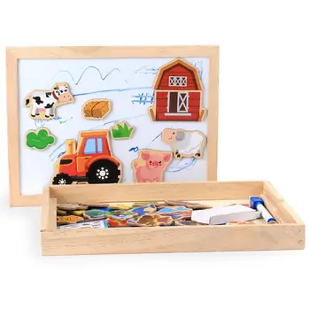 Vaikų magnetinė Dėlionė medinė piešimo lenta juoda ir balta lenta molbertas Montessori švietimo žaislai Gyvūnų Magnetinė Dėlionė
