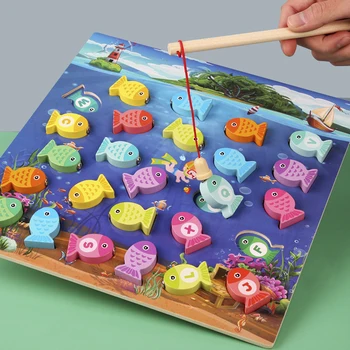 Vaikų medinis žaislas Montessori abėcėlės, skaičių magnetinio žvejybos stalo žaidimas blokai vaikų žaislų ankstyvasis ugdymas švietimo žaislas mergina