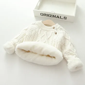 Vaikų Megztinis 1T-6T gryna spalva 2020 m. Rudens Žiemos berniukas, mergaitė, vaikas, storas Megztas dugno golfo Plius aksomo megztinis (puloveris)