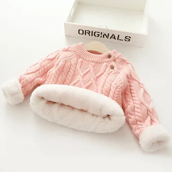 Vaikų Megztinis 1T-6T gryna spalva 2020 m. Rudens Žiemos berniukas, mergaitė, vaikas, storas Megztas dugno golfo Plius aksomo megztinis (puloveris)