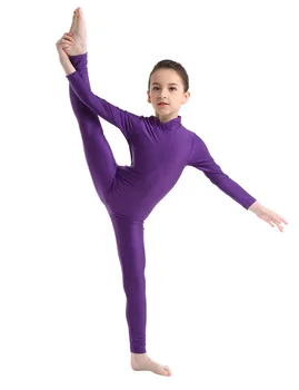 Vaikų Mergaičių Gimnastikos Maudymosi Šokių ilgomis Rankovėmis Užtrauktuku Baleto Šokių Jumpsuit Unitard Dancewear Leotard Akių Bodysuit