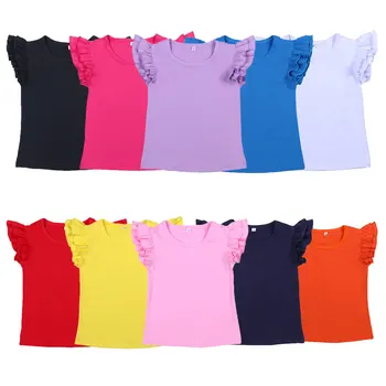 Vaikų vasaros drabužių vaikams marškinėlius plazdėjimas pynimas viršūnes paauglių monograma ruošiniai medvilnės marškinėliai mergaitėms