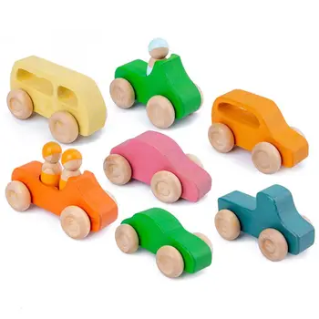 Vaivorykštė Kaupimas Blokai Medines Automobilių Blokų, Mediniai Žaislai, Kūdikių Blokai Automobilių Rianbow Lėlės Švietimo Montessori Žaislai