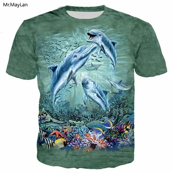 Vandenyno Gyvūnų Šokinėja Delfinų Spausdinti 3D T-shirt Vasaros Hipster HD Skaitmeninis Modelis Hip-Hop Marškinėlius Vyrų, Moterų marškinėliai Tees Drabužiai