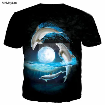 Vandenyno Gyvūnų Šokinėja Delfinų Spausdinti 3D T-shirt Vasaros Hipster HD Skaitmeninis Modelis Hip-Hop Marškinėlius Vyrų, Moterų marškinėliai Tees Drabužiai