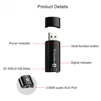 VAORLO Mini USB FM Transmitter Belaidis Automobilinis Imtuvas, Stereo Muic 5.0 