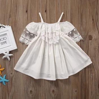 Vasaros 2017 m. Vaikų Mergaičių Vasaros Suknelė Off-pečių Raukiniai, Nėriniai Suknelės vientisos Baltos Baby Girl Drabužiai Princesė Kostiumas