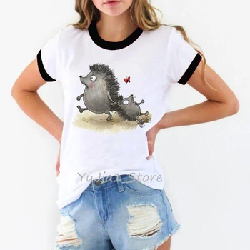 Vasaros 2020 juokingas mielas Ežiukai gyvūnų spausdinti moterų marškinėliai moterims balti trumpomis rankovėmis marškinėliai varpininkas tee 