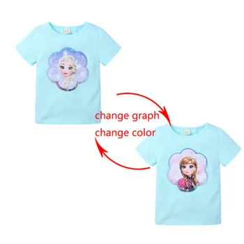 Vasaros Baby Girl Marškinėliai Magija China Pakeisti Animacinių Filmų Užšaldyti Anna Elsa Medvilnės Vaikams Laisvalaikio Drabužių Mados Marškinėlius Vaikas Viršuje Tee