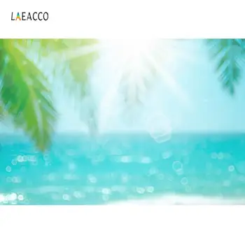 Vasaros Fone Atogrąžų Palmių Medžių Lapai Jūros Paplūdimio Smėlio Mėlynas Dangus Apsiniaukęs Kūdikio Portretas Fotografijos Fone Fotostudija