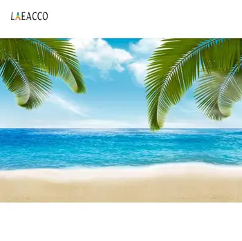 Vasaros Fone Atogrąžų Palmių Medžių Lapai Jūros Paplūdimio Smėlio Mėlynas Dangus Apsiniaukęs Kūdikio Portretas Fotografijos Fone Fotostudija