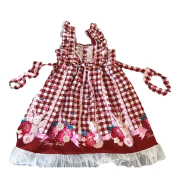 Vasaros Kawaii Lolita Rabbit Dress Moterų Cute Bunny Pledas Nėrinių Pynimas Tutu Suknelė Minkštas Mergina Saldus Braškių Princesė Suknelė Raudona