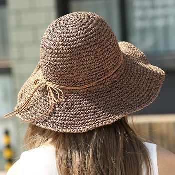 Vasaros moterų Mados Šiaudų Skrybėlę Lankas Panele, Sulankstomas Saulės Kepurės Snapeliu kepurė Panama Stiliaus Kibirą Bžūp Strawhat Paplūdimio Skrybėlę mergina bžūp Lauko