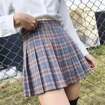 Vasaros Moterų Sijonai Aukšto Juosmens Plisuotos Pledas Sijonas Moterų Anime Sexy Trumpi Sijonai Plisowana Femme Mielas Saldus Mergaičių Mini Sijonas