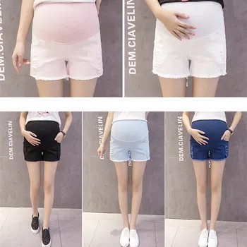 Vasaros nėščių moterų džinsus skylių nėštumo džinsinio audinio kelnės kojas šortai aukštos elastinga pilvo petnešomis motinystės drabužius