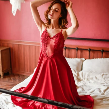Vasaros Raudona Seksualus Šilko Pižamą Gėlių Perspektyvos Diržas Nightdress Miego Dėvėti Moteriški Pižamą Sleepwear Nightgowns Moterims