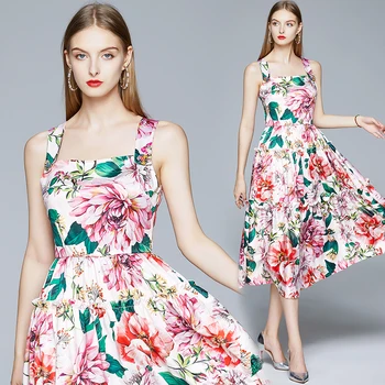 Vasaros Romantiška Sicilijos Stebėjimo Spausdinti Gėlių Seksuali Suknelė Vestidos Verano 2021 Gėlių Sagtis Holiday Beach Party Dress K301