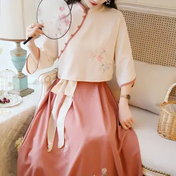 Vasaros Stiliaus Kinijos Tradicinės Senovės Hanfu Kasdien Šifono Suknelė Dviejų Dalių Komplektas Komplektai Moterims, Elegantiška Vintage Princesė Kostiumai