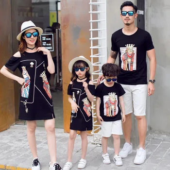 Vasaros stilius šeimos derinti drabužius motina dukra suknelė tėtis sūnui Motina & vaikams drabužių berniukų marškinėliai porų atitikimo drabužius