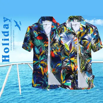 Vasaros Vyrų Paplūdimio Marškinėliai trumpomis Rankovėmis Gėlių Spausdinti Havajų Stiliaus Atsitiktinis Paplūdimio Marškinėliai Quick Dry Didelio dydžio Vyrai Atostogų Marškinėliai