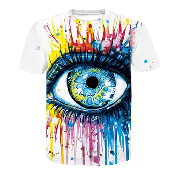 Vasarą moterys ir vyrai su pora laisvalaikio spalvų rašalinis T-shirt mados asmenybės dizaino hip-hop juokingi marškinėliai su didelėmis akimis