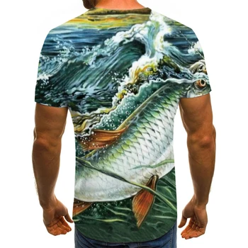 Vasarą naujos žuvys, vyriški T-shirt 3D mados trumparankoviai marškinėliai street apvalios kaklo marškinėliai neutralus atsitiktinis marškinėliai