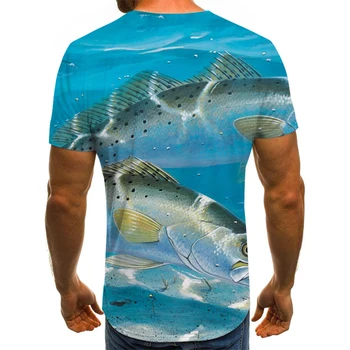 Vasarą naujos žuvys, vyriški T-shirt 3D mados trumparankoviai marškinėliai street apvalios kaklo marškinėliai neutralus atsitiktinis marškinėliai