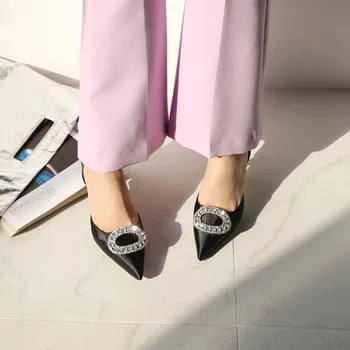 Vasarą naujų stiletto nurodė aukšto kulno, kalnų krištolas sagtis sandalai Satino korėjos versija laukinių Baotou moterų cool batai