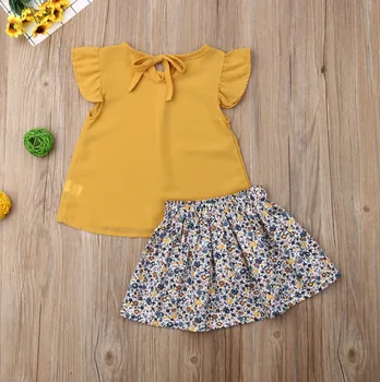 Vasarą Vaikams Baby Girl Drabužiai, Marškinėliai Topai Gėlių Sijonas 2vnt Komplektus Drabužių Rinkinys