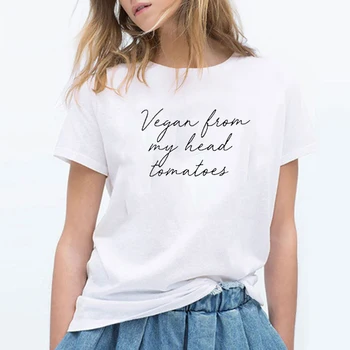 Veganų Iš Mano Galvos, Pomidorai, T-Marškinėliai, Ponios Moterys Crewneck Marškinėliai Letter Spausdinimo Mados Moterų Tees Viršūnes Atsitiktinis Cool Trumpas Rankovės