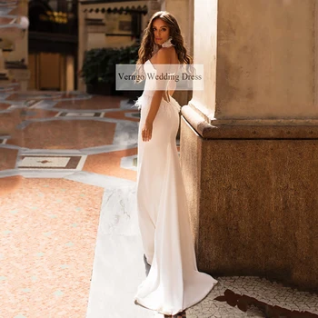 Verngo 2021 Paprasta Elegantiška Balta Undinė Vestuvių Suknelė Brangioji Plunksnų Juosmens Mygtukai Vien Atgal Seksualus Vestuvinės Suknelės Vestidos