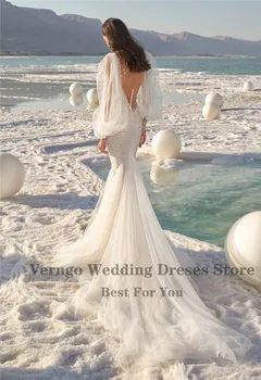 Verngo Naujas 2021 Elegantiškas Nėrinių Undinė Vestuvių Suknelė Su Nuimamu ilgomis Rankovėmis Tiulio 3D Subtilus Gėlių Įrengtas 2021 Nuotakos Suknelė