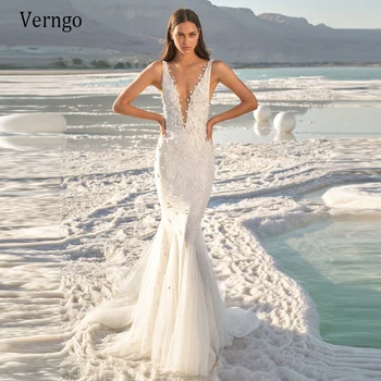 Verngo Naujas 2021 Elegantiškas Nėrinių Undinė Vestuvių Suknelė Su Nuimamu ilgomis Rankovėmis Tiulio 3D Subtilus Gėlių Įrengtas 2021 Nuotakos Suknelė
