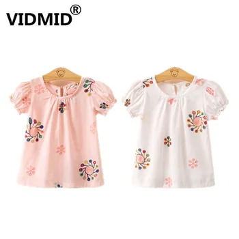 VIDMID mergaičių Vasaros T-Shirt Girls Viršūnes Siuvinėjimo gėlių Spausdinti Atsitiktinis marškinėliai, drabužiai Vaikams medvilnės trumpomis rankovėmis Viršūnes 7071 03