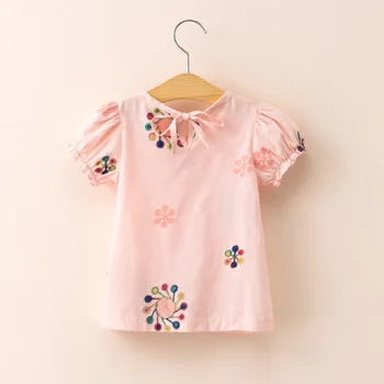 VIDMID mergaičių Vasaros T-Shirt Girls Viršūnes Siuvinėjimo gėlių Spausdinti Atsitiktinis marškinėliai, drabužiai Vaikams medvilnės trumpomis rankovėmis Viršūnes 7071 03