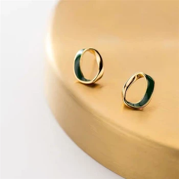 Vienintelis Atminties Paprasta Mažų Geometrinių Ovalo formos Žalios 925 Sterlingas Sidabro Mados Moterų Stud Auskarai SEA715