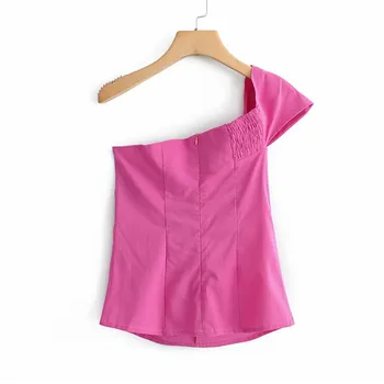 Vienos pečių nereguliarus palaidinė marškinėliai moterims topai Vasaros violetiniai marškinėliai palaidinė chemise femme Elegantiškas backless pynimas blusas