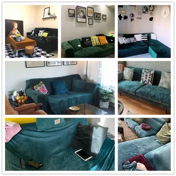 Vientisos spalvos Storo aksomo sofa padengti gyvenamasis kambarys sofos rankšluostį neslidūs sofa cover strech sofa Slipcover
