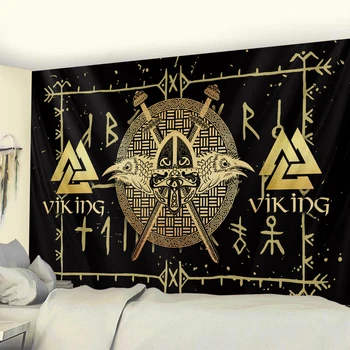 Viking mistinis simbolis namo apdaila gobelenas psichodelinio scenos sienos kabo Bohemijos apdailos varna sofos antklodė jogos kilimėlis