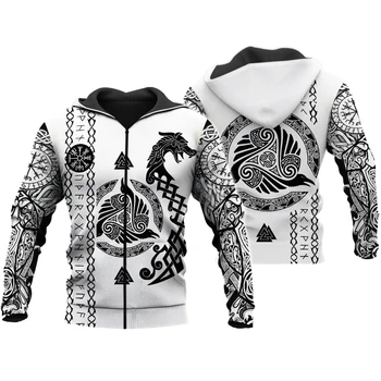 Viking Tatuiruotė 3D Atspausdintas Vyrų Hoodies Harajuku Mados Gobtuvu Palaidinukė puloveris Streetwear Rudenį Unisex hoodies striukė WSR-99