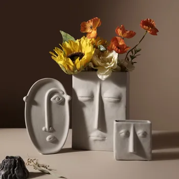 VILEAD Modernus Gėlių Vaza Keramika Žmogaus Veido Šiaurės Vazonas Kambarį Biuro, Namų Dekoravimo Reikmenys Interial Dekoras
