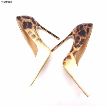 Vinapobo 2018 Nauja seksuali naktinis klubas šalies vestuvių batai moterims, Leopardas spausdinimui ploni aukšti kulniukai paslysti ant pažymėjo tne 12cm stiletto siurblys