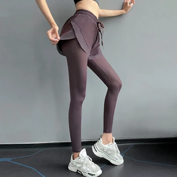 Violetinė treniruotės treniruoklių veikia antblauzdžiai triko Moterims dvigubo sluoksnio sporto jogos kelnes, sporto Salė aukšto juosmens bėgiojimo kelnės