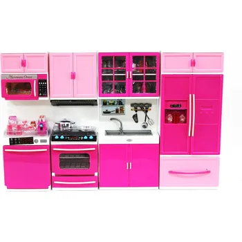 Virtuvės Žaislai Mergina Dovana Vaikui Playset 4 in 1 Rinkinys Montessori Vaikai Doll House maisto gaminimas Kabineto Hello Kitty, Barbie Namas Priedai