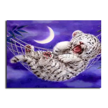 Visiškai Apvalus Deimantas siuvinėjimo kryželiu mėnulis kvadratiniu Diamond tapybos tigras miego 