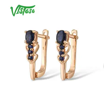VISTOSO Aukso Auskarai Moterims 14K 585 Rose Gold Putojančio Mėlyna Safyras Elegantiškas Diamond Vestuvės Fine Jewelry